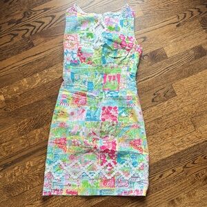 Lilly Pulitzer Multicolor Patchwork Dress with White Embroidery